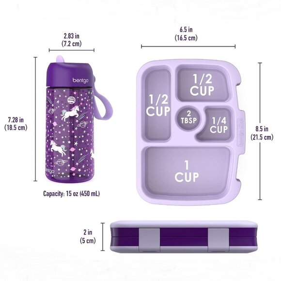 Bentgo Plastic Purple Unicorn Lunch Box with Water Bottle - Picture 6 of 6